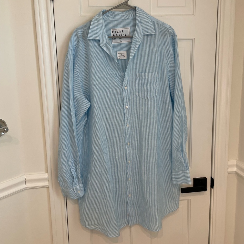Frank & Eileen Mary Linen Dress - Turquoise/White Stripe - Sz L